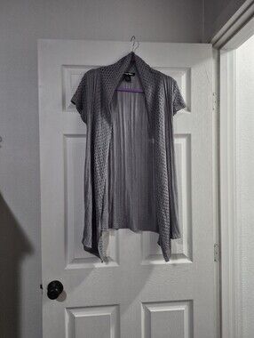 Planet Gold Open-Front Short Sleeve Cardigan - Gray